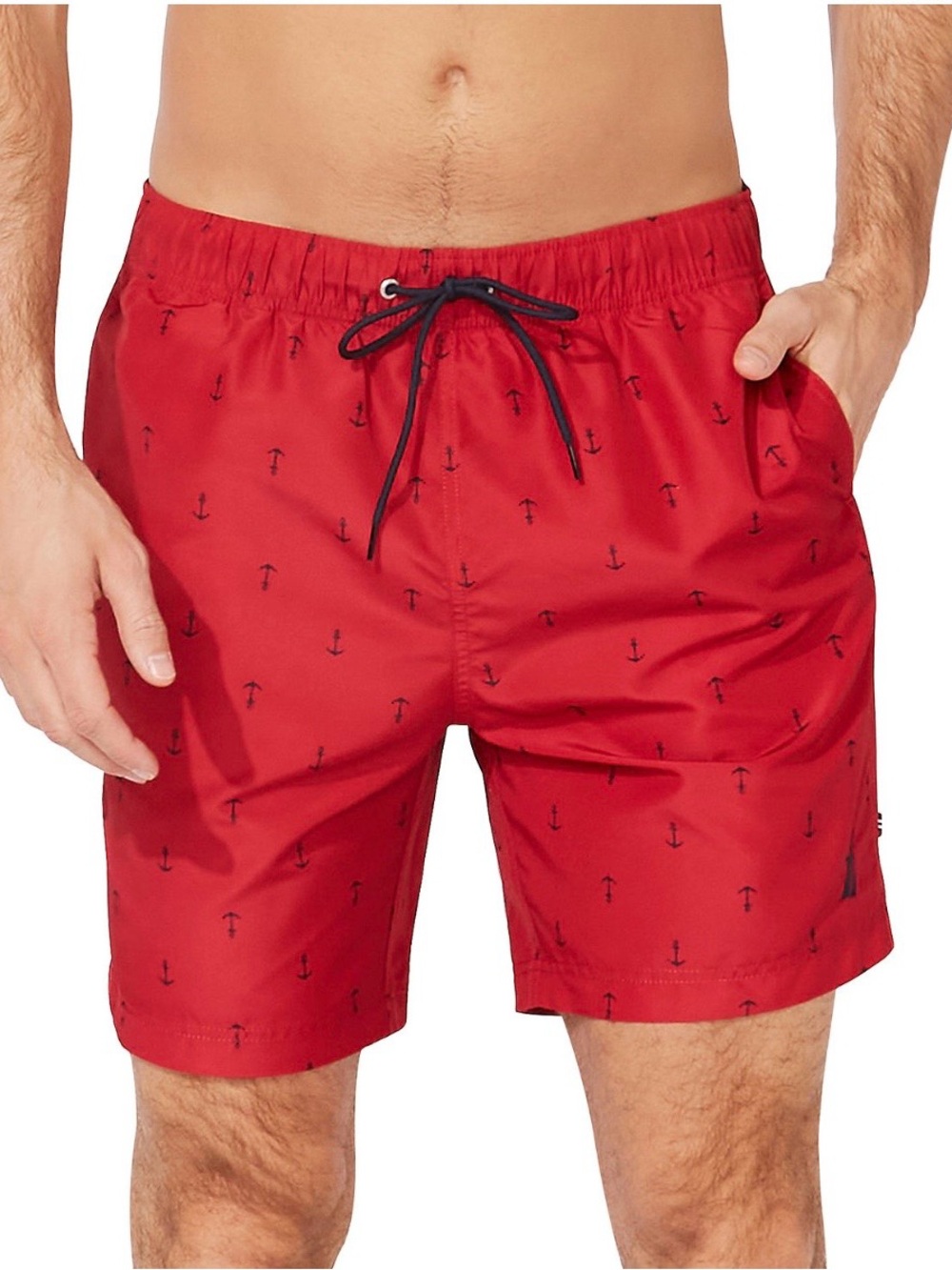 Nautica Red Swim Trunks with Navy Anchor Print